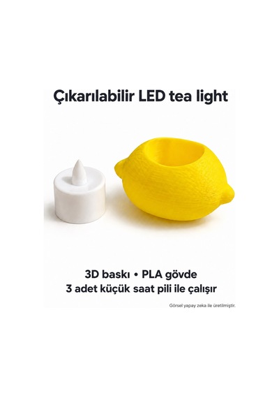 Limon Tasarımlı Tealight Mumluk 3d Baskı Dekoratif Tealight Mumluk Sarı