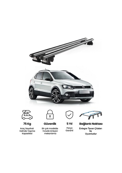 Venüs Volkswagen Polo Cross 2010 Ve Sonrası Uyumlu Gri Ara Atkı Port Bagaj Tavan Barı