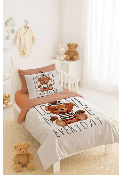 Dijital Baskılı 3d Pamuklu Yenidoğan Bebek Nevresim Takımı Love Me Everyday Çok Renkli