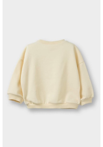 Defacto Kız Bebek Oversize Geniş Kalıp Bisiklet Yaka Çiçekli Nakışlı İçi Yumuşak Tüylü Sweatshirt G6837a525cwbg31 Bej-bg31