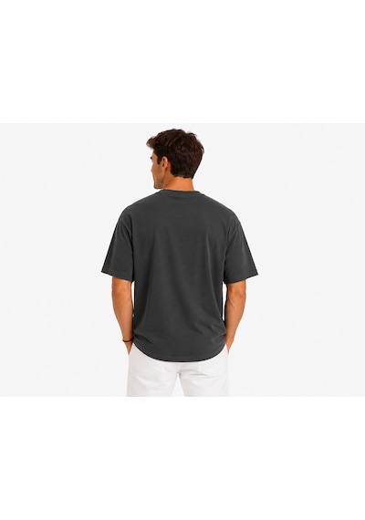 Vasto Moda Erkek Tam Oversize Kalıp Kalın Dokulu Organik Pamuk Bisiklet Ribana Yakalı Füme T-shirt