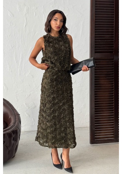 Verymoda Gül Süzüneli Etek F2005 Haki