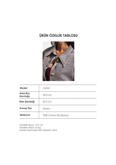 it's basic Kadın Gri 3s6-158 Crop Fit Esnek Kumaş Düğmeli Denim Ceket