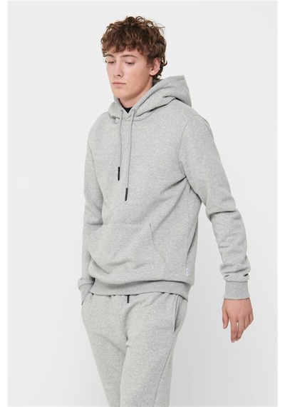 Only & Sons - Erkek Gri Hoodie Sweatshirt - 22018685 Açık Gri Melanj