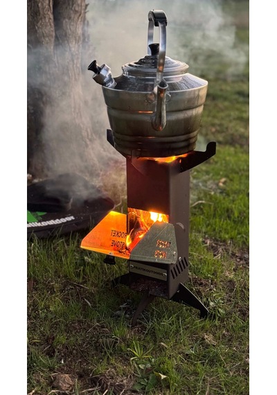 Roket Soba, Rocket Stove, Kamp Ocağı, Odunlu Kamp Sobası Çantalı Siyah