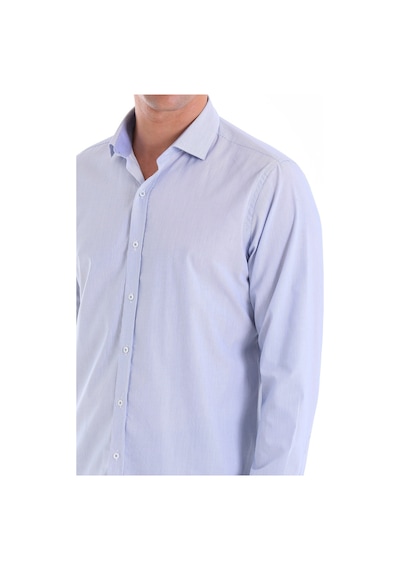 Hatemoğlu Mavi Comfort Fit Çizgili 100% Pamuk Slim Yaka Uzun Kollu Casual Mavi