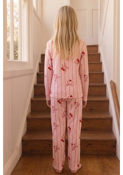 Siyah İnci Desenli Termal Kumaşlı Ultra Soft Yumuşak Örme Pijama Takımı 26226909 Pembe