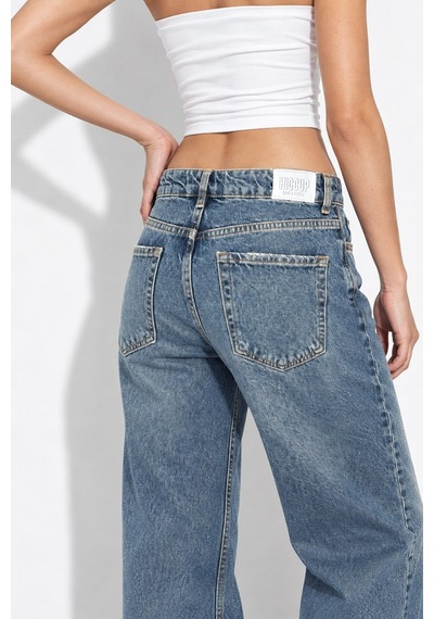 Hiccup H92 Düz Kesim Geniş Paça Denim Pantolon Mavi