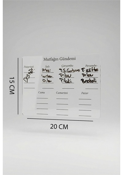 Şeffaf Pleksi Mutfak Panosu Kalemle Yazılıp Silinebilen Not Panosu 20x15 Cm