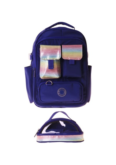 Kaukko Navy Blue Rainbow Kız Çocuk Lacivert - Çok Renkli Okul Sırt Çantası Ve Kalem Çantası Seti - Setkk-k1863c