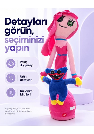 Misan Oyuncak Pembe Peluş Bebek 33 Cm Mavi Canavar Figürlü, Düğme Gözlü Tasarım