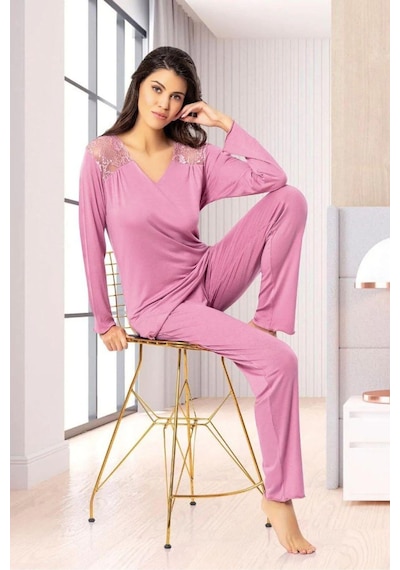 Faal 8610 Kadın Uzun Kollu Dantel Detaylı Pijama Takımı-gülkurusu GÜL KURUSU Faal 8610 Kadın Uzun Kollu Dantel Detaylı Pijama Takımı-gülkurusu GÜL KURUSU