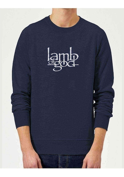 Lamb Of God Baskılı Indigo Mavi Lacivert Erkek Örme Sweatshirt (528628024)
