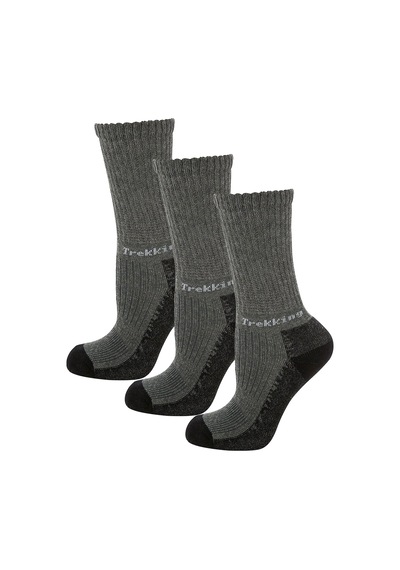 Thermoform Trekking Extra Dolgulu, Darbe Emici Kışlık Unisex Çocuk Çorap 3'lü Paket Antrasit Renkli