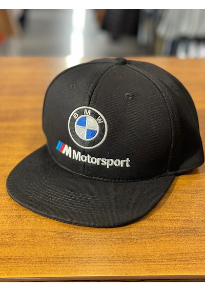 Hamze Bmw Motorsport Nakışlı Siyah Hip Hop Snapback Rapper Basket Şapka Siyah