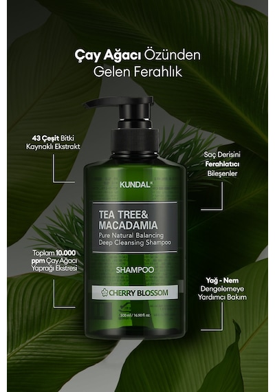 Kundal Cherryblossom Tea Tree & Macadamia Deep Cleansing Shampoo 500 ML