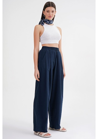 Mixray 4682 Kadın Beli Lastikli Jogger Bol Keten Pantolon Lacivert Mixray 4682 Kadın Beli Lastikli Jogger Bol Keten Pantolon Lacivert