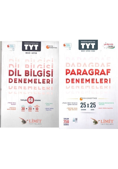 Limit Yayınları Tyt Paragraf Ve Dil Bilgisi Deneme Seti 2 Kitap