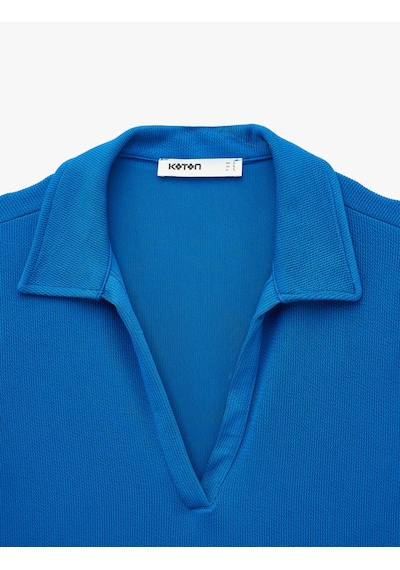 Koton Slim Fit Ribanalı Kısa Kollu Polo Yaka Tişört Mavi 6sak50517ek