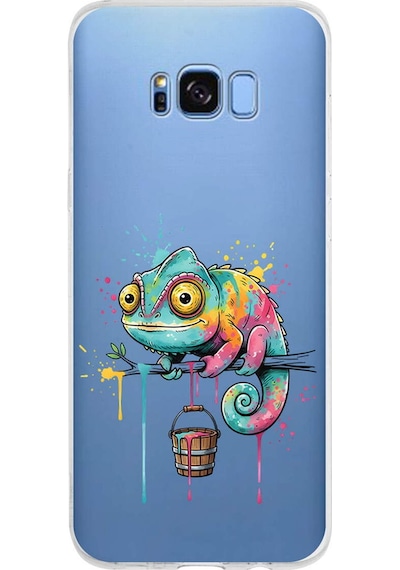 Samsung Galaxy S8 Plus İle Uyumlu Splash Bukalemun Tasarımlı Şeffaf Silikon Kılıf Şeffaf