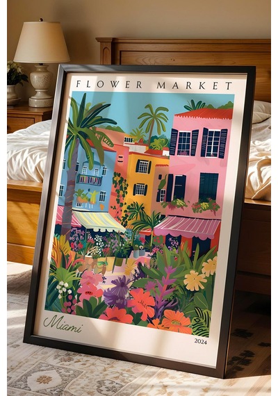 Miami Amerika Çerçeveli Tablo Seyahat Severlere Salon Ve Ofis İçin Estetik Duvar Dekoru Travel Flower Market