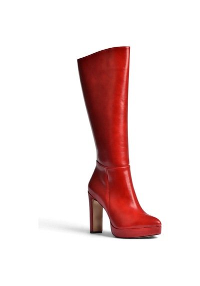 Fox Shoes V820660660 Kırmızı Rustik Kalın Platform Topuklu Kadın Çizme