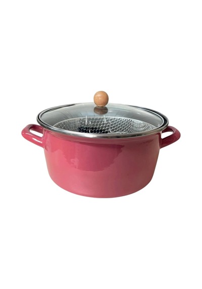 Lüks Emaye Kızartma Tenceresi 22 Cm Pembe