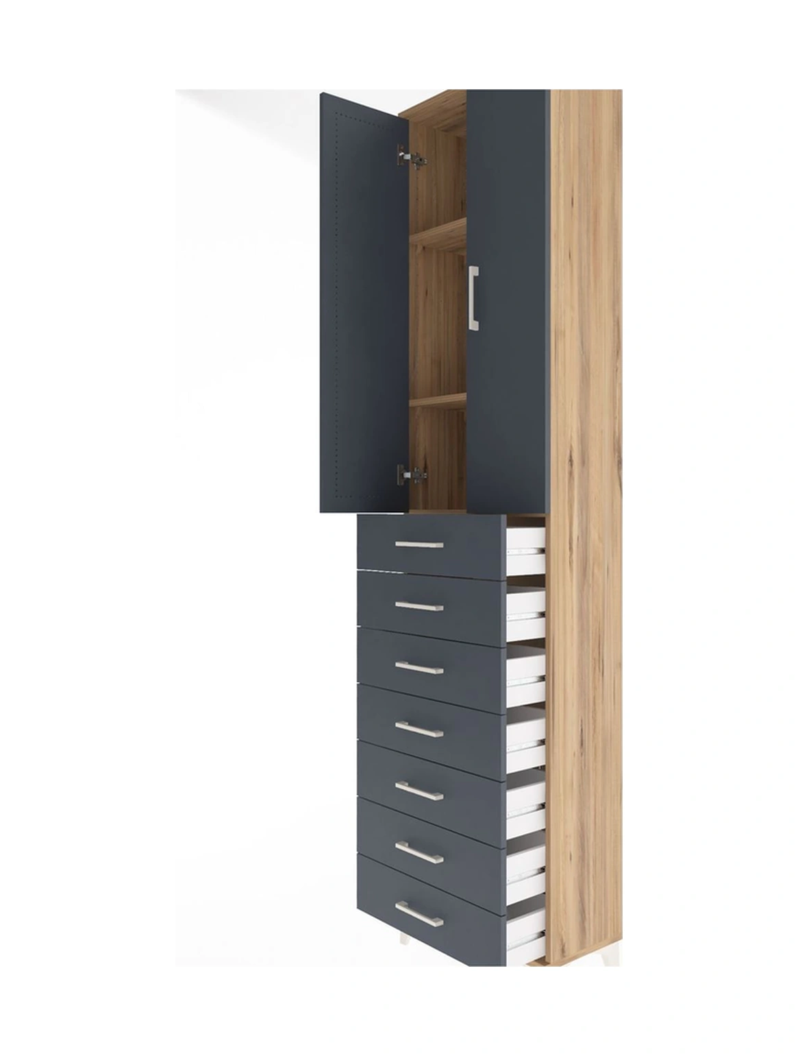 Arges Dolap 3 Raflı 7 Çekmeceli 2 Kapaklı 60x30x243 Çam-antrasit Çam