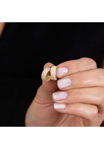 Gümüşhediyeal Zirkon Taşlı Yarım Tur Gold Renk 925 Ayar Gümüş Kadın Küpe