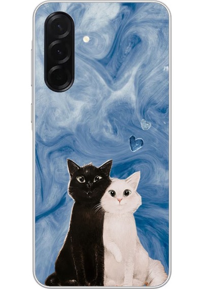 Samsung Galaxy A36 Uyumlu Siyah Ve Beyaz Kedi Baskılı Silikon Kılıf Renkli