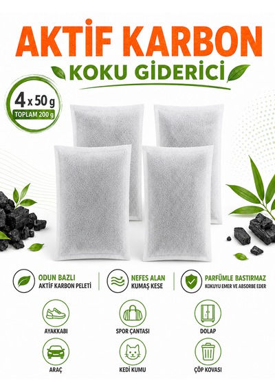 4 Lü Aktif Karbon Koku Giderici Kese Ayakkabı Dolap Çekmece Gibi Alanlar İçin 50g Kese X 4 Adet