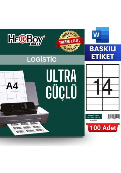 Herboy Hb-1114 105 X 41 Mm A4 Baskılı Laser Etiket 100 Adet
