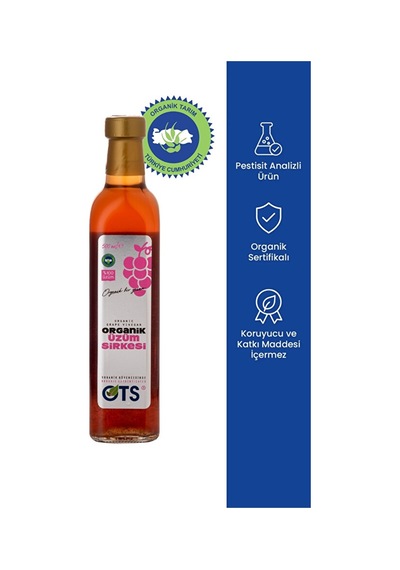 Ots Organik Üzüm Sirkesi 500 ml (Organik Sertifikalı, Pestisit Analizli)