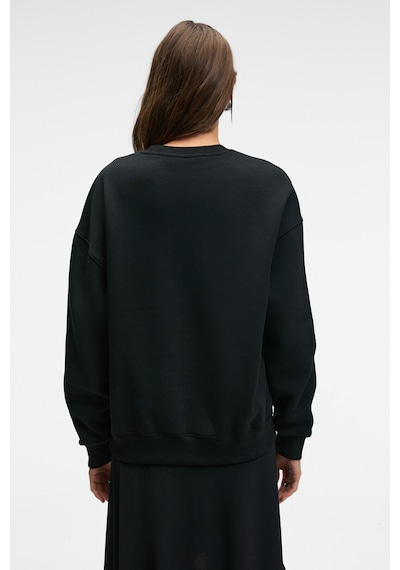 Grımelange VISTARA Kadın Nakış Detaylı Yuvarlak Yaka Regular Fit Siyah Sweatshirt