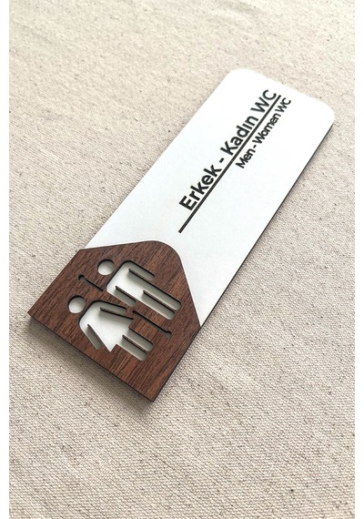 Kadın - Erkek Wc Kapı Tabelası Mdf Tuvalet Yönlendirme Levhası 19x7 Cm Çift Katmanlı - Kl-kew52a7