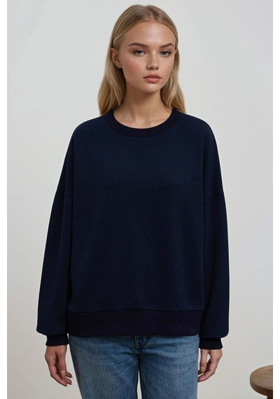 Hiccup Oversize Bisiklet Yaka Basic Sweatshirt Lacivert