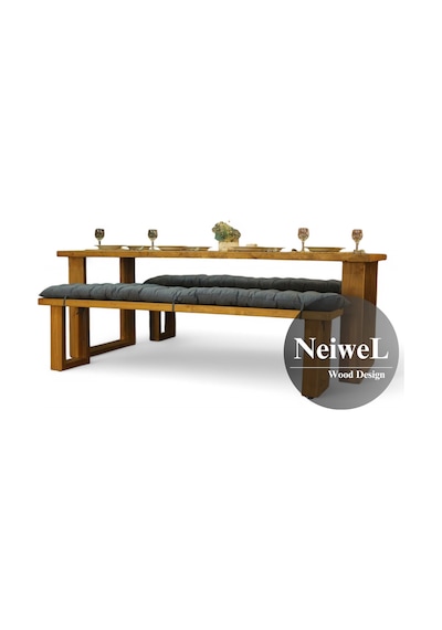 Neiwel Doer Doğal Ahşap Banklı Yemek Masası Takımı-100-180 Takım Açık Ceviz