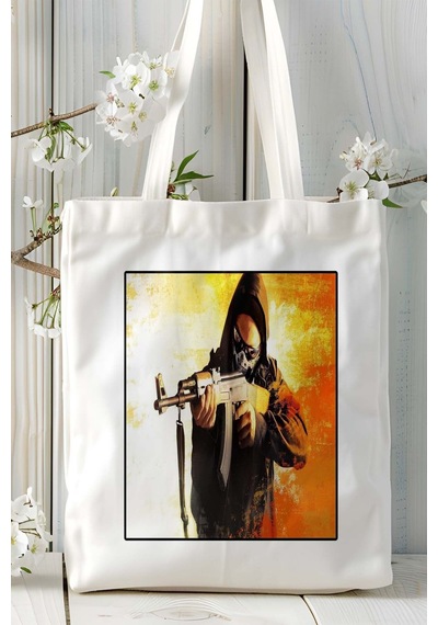 Art Hediye Counter Strike Cs 2 Csgo Oyun Baskılı Bez Çanta Omuz Çantası Kişiye Özel Model 45 Çok Renkli