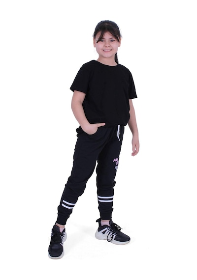 Fyk Kids All Day Yazı Baskılı Kız Çocuk Eşofman Altı Siyah