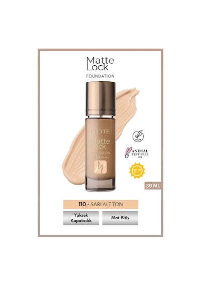 Note Matte Lock Foundation 110 Pure Beige Spf 50 Yoğun Kapatıcı Mat Bitişli Fondöten