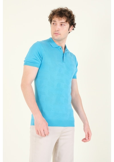 Giyim Dünyası Erkek Çıtçıtlı Desenli Polo Yaka Merserize T-shirt Mavi 001
