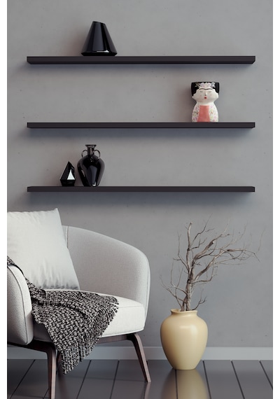 Yankı-BYEG 3lü 80 cm Mat Siyah Mdf Duvar Rafı Gizli Bağlantı Kitaplık