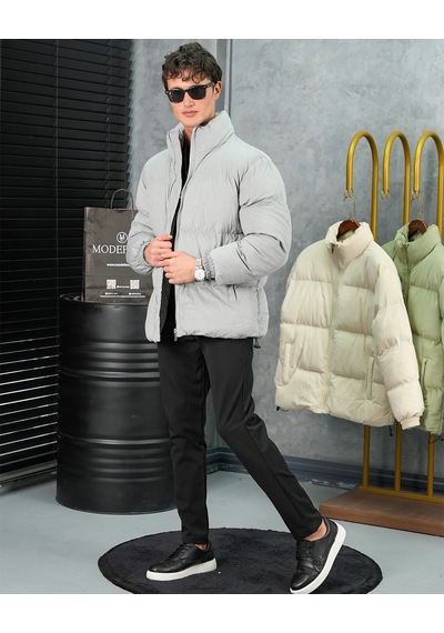 Modefendi Yüksek Kalite Oversize Elyaf Yapılı Kadife Mont Gri