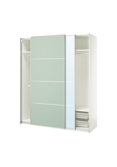 Sürgü Kapaklı Gardırop, Beyaz-açık Yeşil-aynalı Cam, 200x66x236 Cm Beyaz Sürgü Kapaklı Gardırop, Beyaz-açık Yeşil-aynalı Cam, 200x66x236 Cm Beyaz