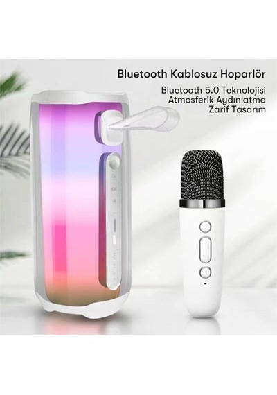 5 Mikrofonlu Rgb Kablosuz Hoparlör Bluetooth Taşınabilir Işıklı Ses Sistemi
