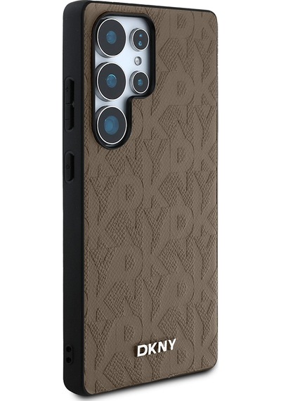 Galaxy Uyumlu S25 Ultra Kılıf Dkny Lisanslı Magnetik Pu Deri Grid Pattern Kapak Kahverengi