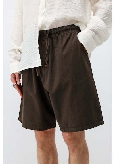Vamos Oversize Keten Şort Kahve