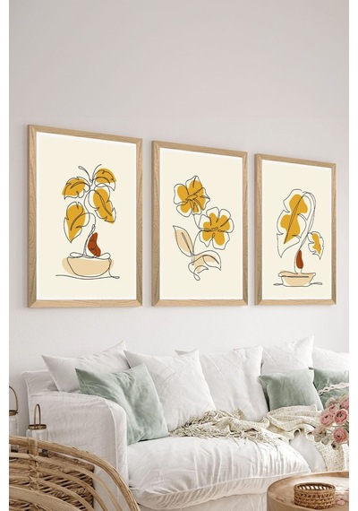 Artavessa 3 Parça Ahşap Çerçeve Görünümlü Mukavva Poster Tablo Seti - Set 107