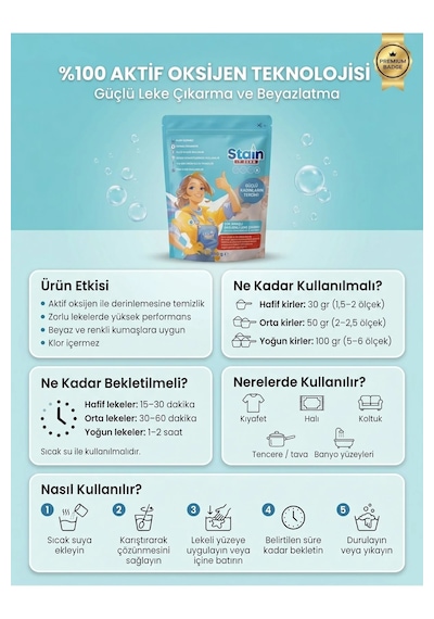 Stain İt Zero Çamaşır & Yüzey İçin Çok Amaçlı Aktif Oksijenli Toz Leke Çıkarıcı Ve Beyazlatıcı 800 Gr