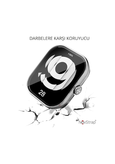 Novstrap Xiaomi Redmi Watch 4 İle Uyumlu Ekran Koruyucu Temperli Cam Ve Kasa Koruyucu Kılıf Sert Pc